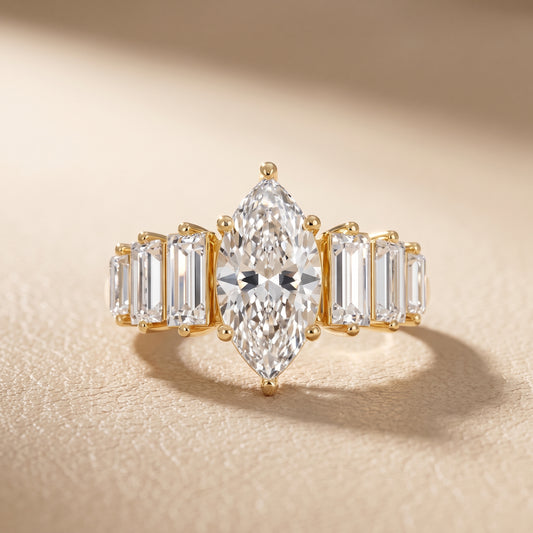 Mara Sidestone Baguette Accent Marquise Diamond Engagement Ring in Yellow Gold - front.jpg