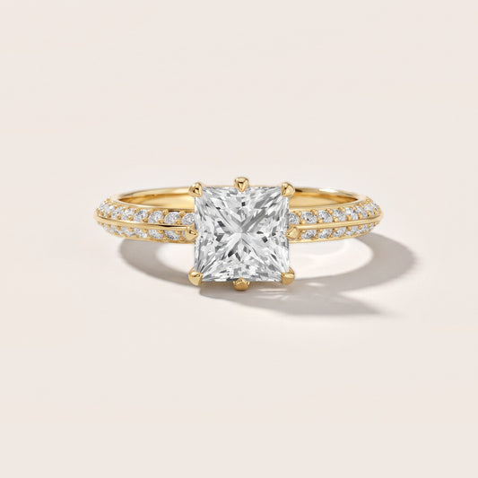 Meredith Knife Edge Pavé Princess Diamond Engagement Ring in Yellow Gold