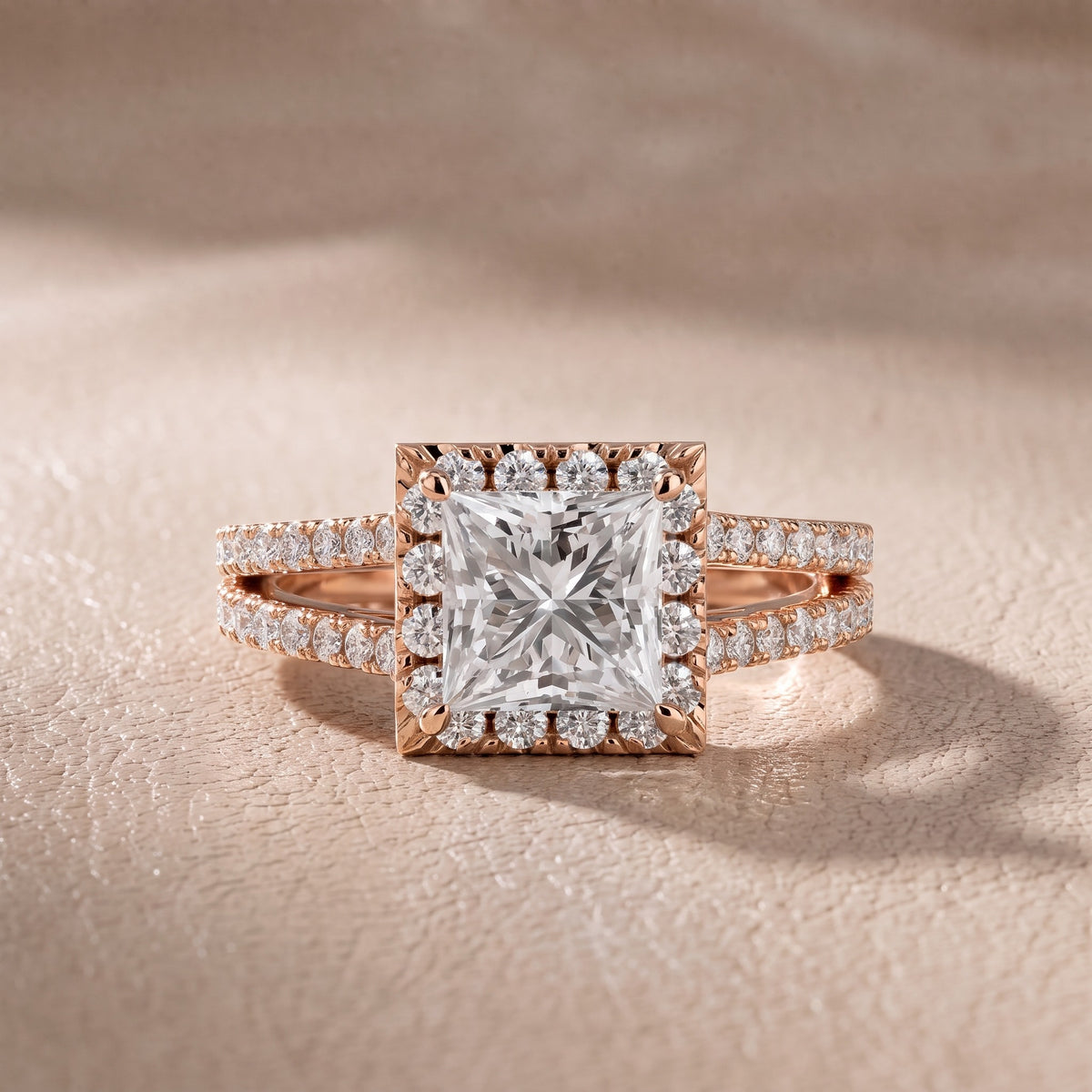 Kira Halo Split Shank Princess Diamond Engagement Ring in Rose Gold - front.jpg