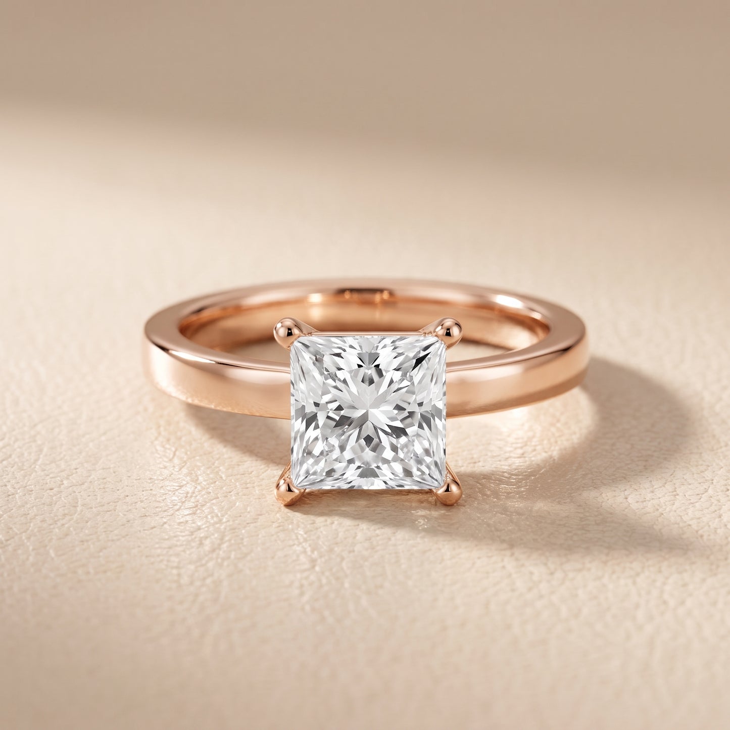 Delia Solitaire Princess Diamond Engagement Ring in Rose Gold - front.jpg