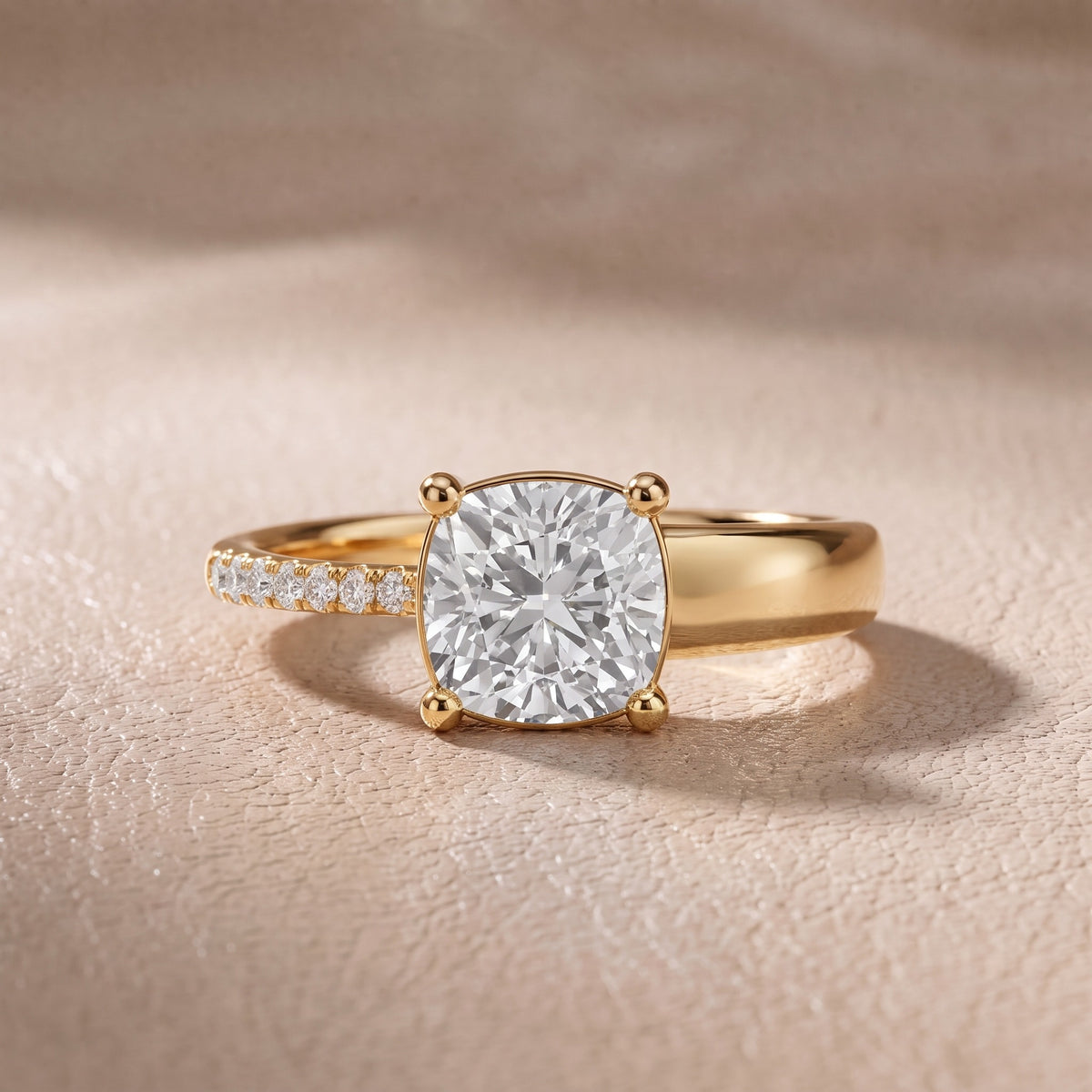 Rosie Solitaire Basket Cushion Diamond Engagement Ring in Yellow Gold - front.jpg