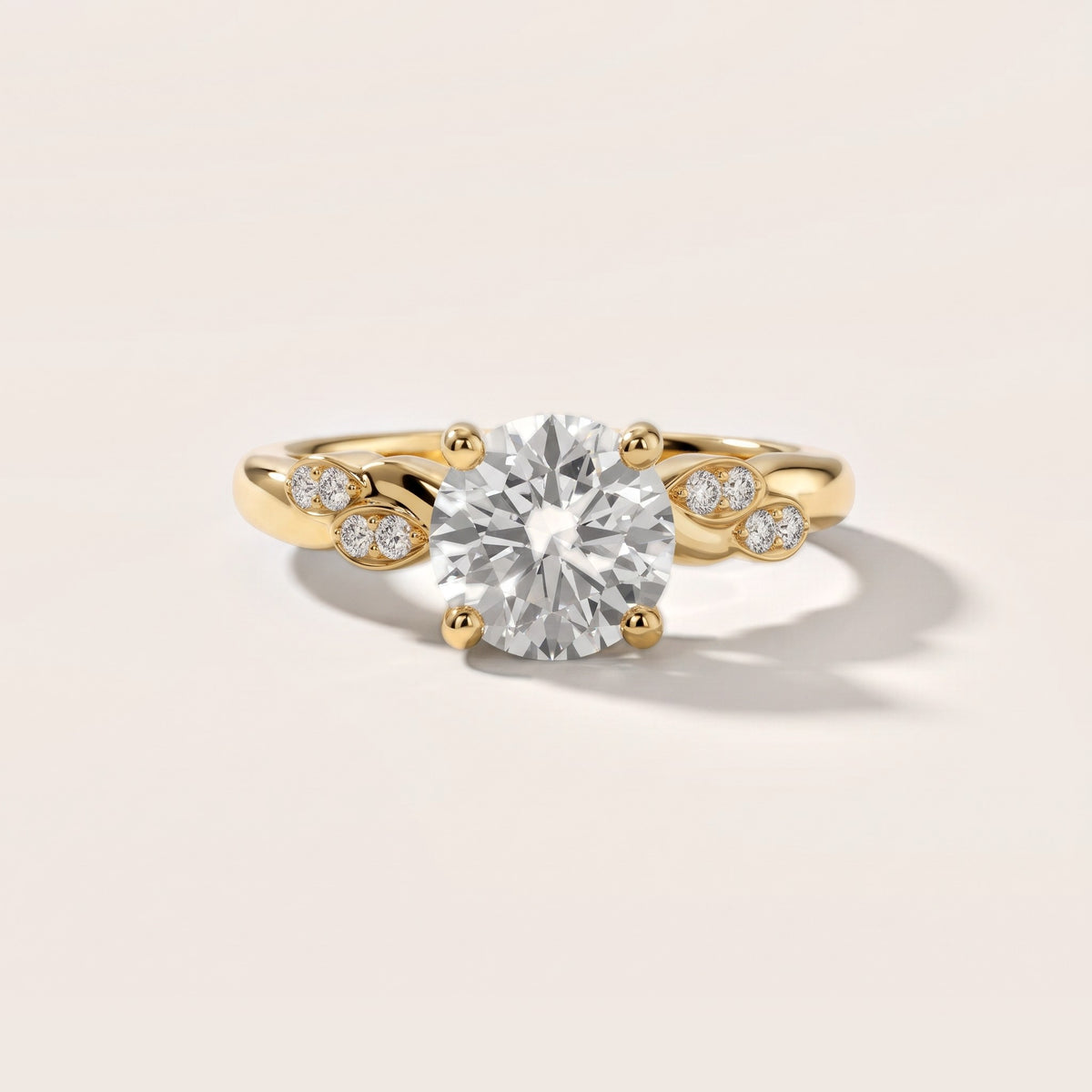Robin Leaf Twist Round Diamond Engagement Ring in Yellow Gold - front.jpg