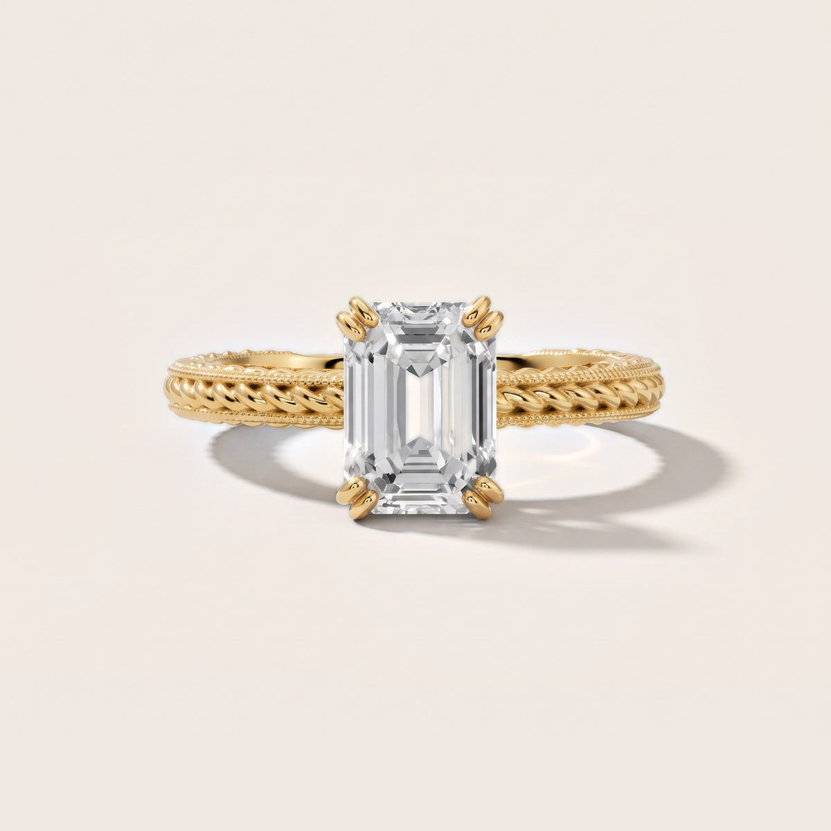 Lacey Rope Solitaire Emerald Diamond Engagement Ring in Yellow Gold - front.jpg