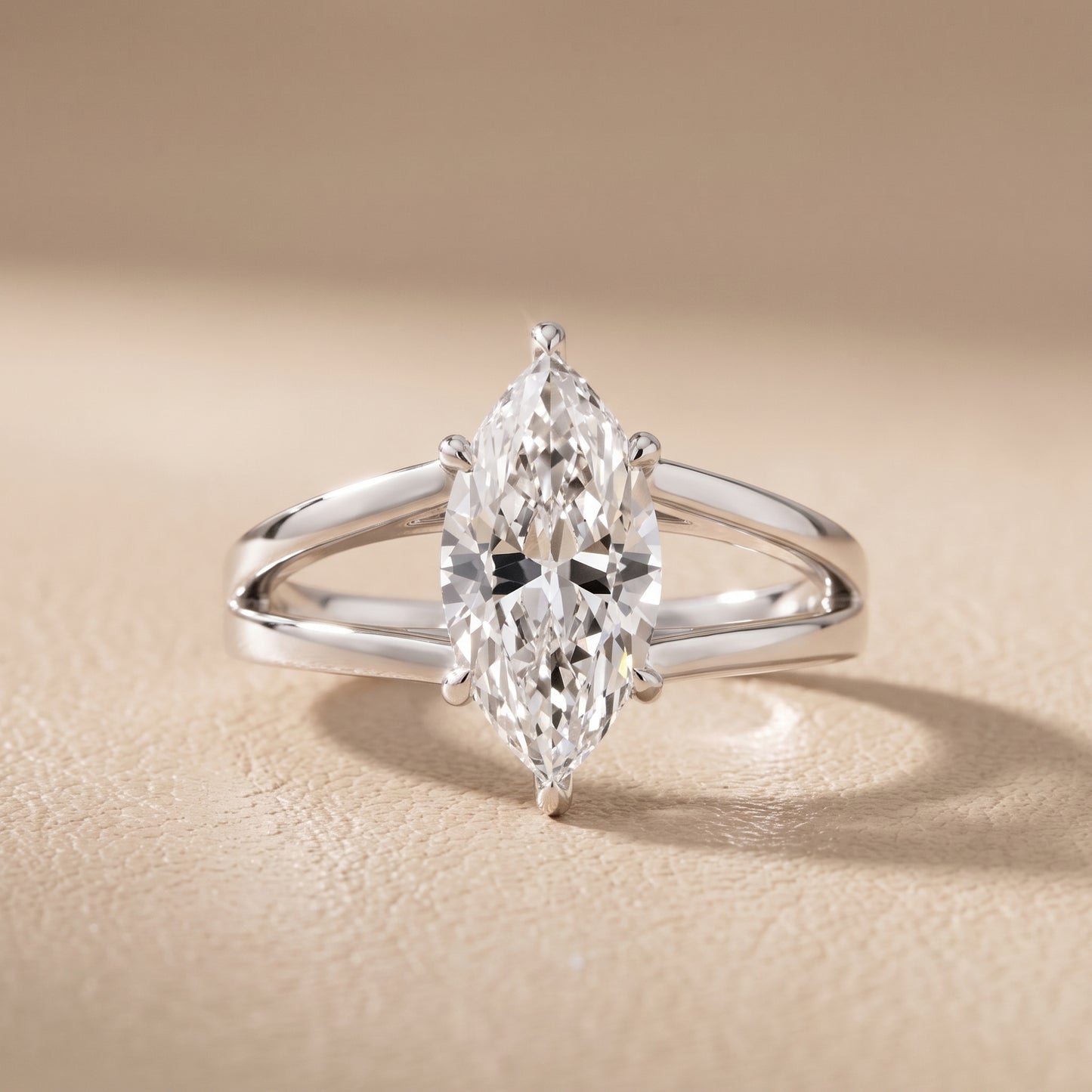 Giselle Solitaire Split Shank Marquise Diamond Engagement Ring in Silver - front.jpg