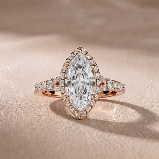 Bella Halo Pavé Marquise Diamond Engagement Ring in Rose Gold - front.jpg