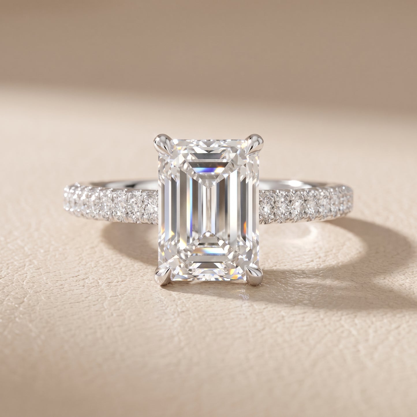 Della Hidden Halo Pavé Emerald Diamond Engagement Ring in Silver - front.jpg
