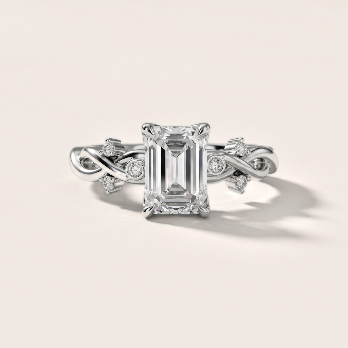 Vashon Vine Twist Emerald Diamond Engagement Ring in Silver - front.jpg
