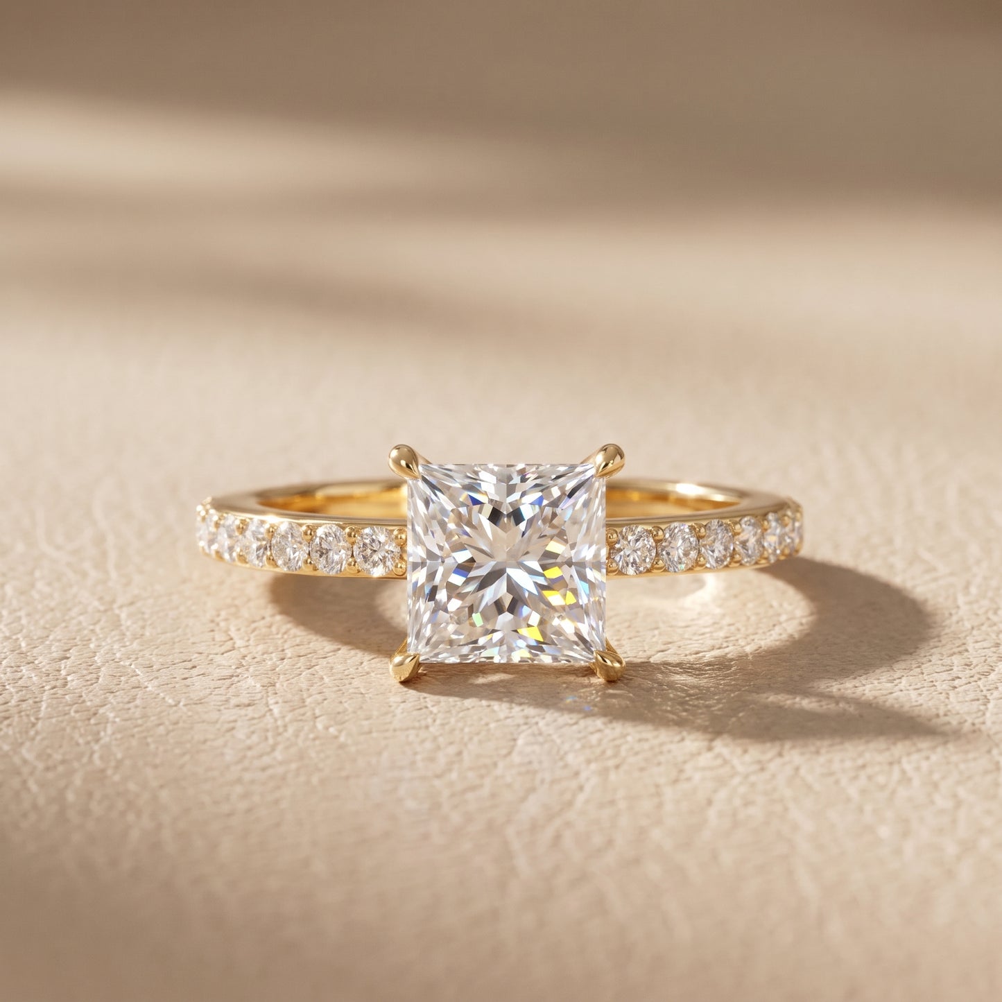 Aisha Pavé Solitaire Princess Diamond Engagement Ring in Yellow Gold - front.jpg