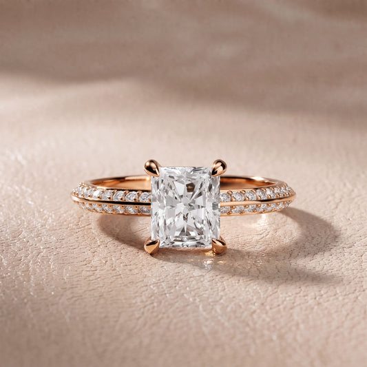 Meredith Knife Edge Pavé Radiant Diamond Engagement Ring in Rose Gold - front.jpg