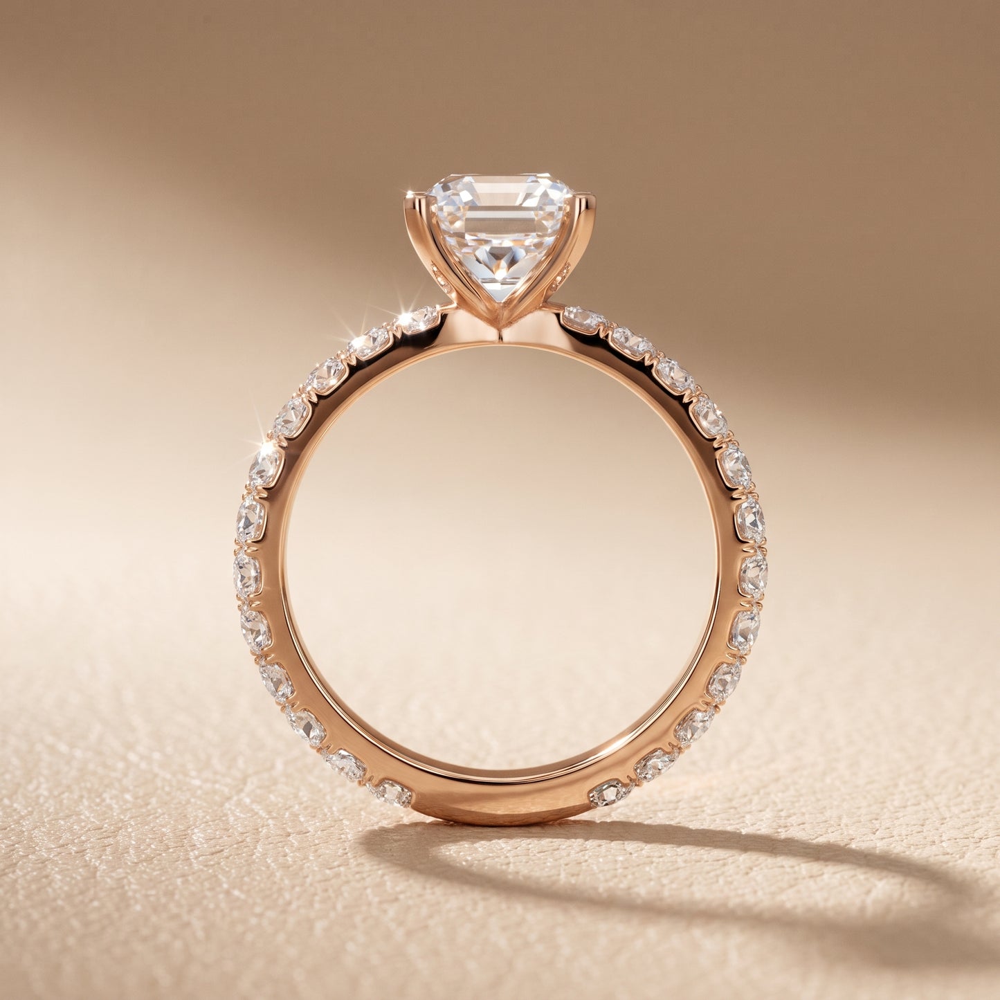 Lior Criss Cross Pavé Asscher Diamond Engagement Ring in Rose Gold - front.jpg