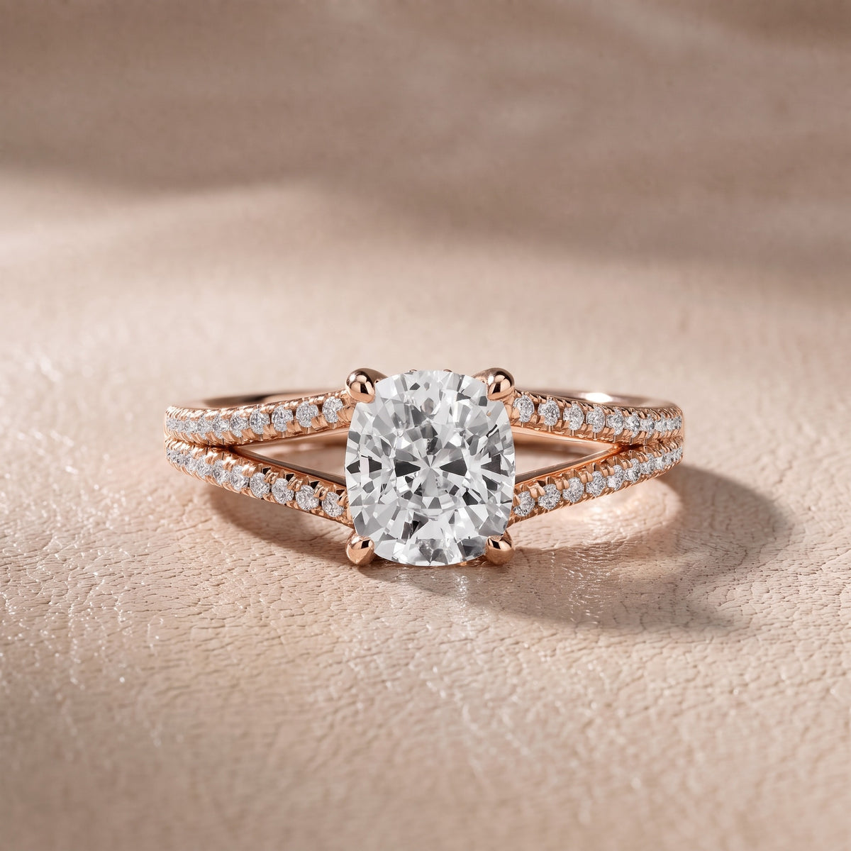 Eternal Embrace Solitaire Cushion Diamond Engagement Ring in Rose Gold - front.jpg