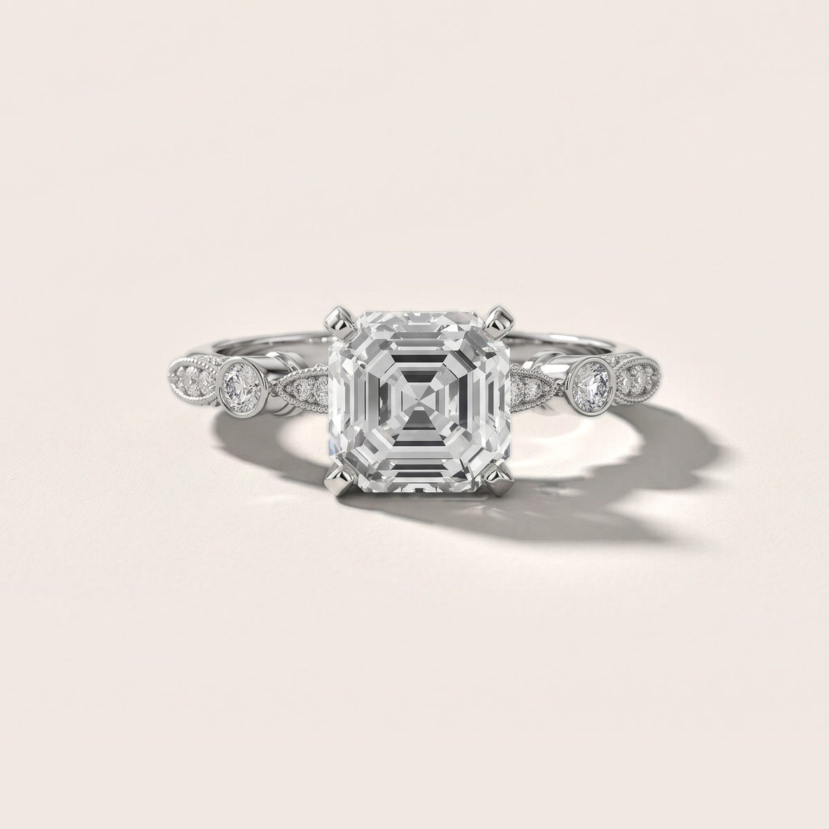 Heidi Vintage Milgrain Asscher Diamond Engagement Ring in Platinum - front.jpg
