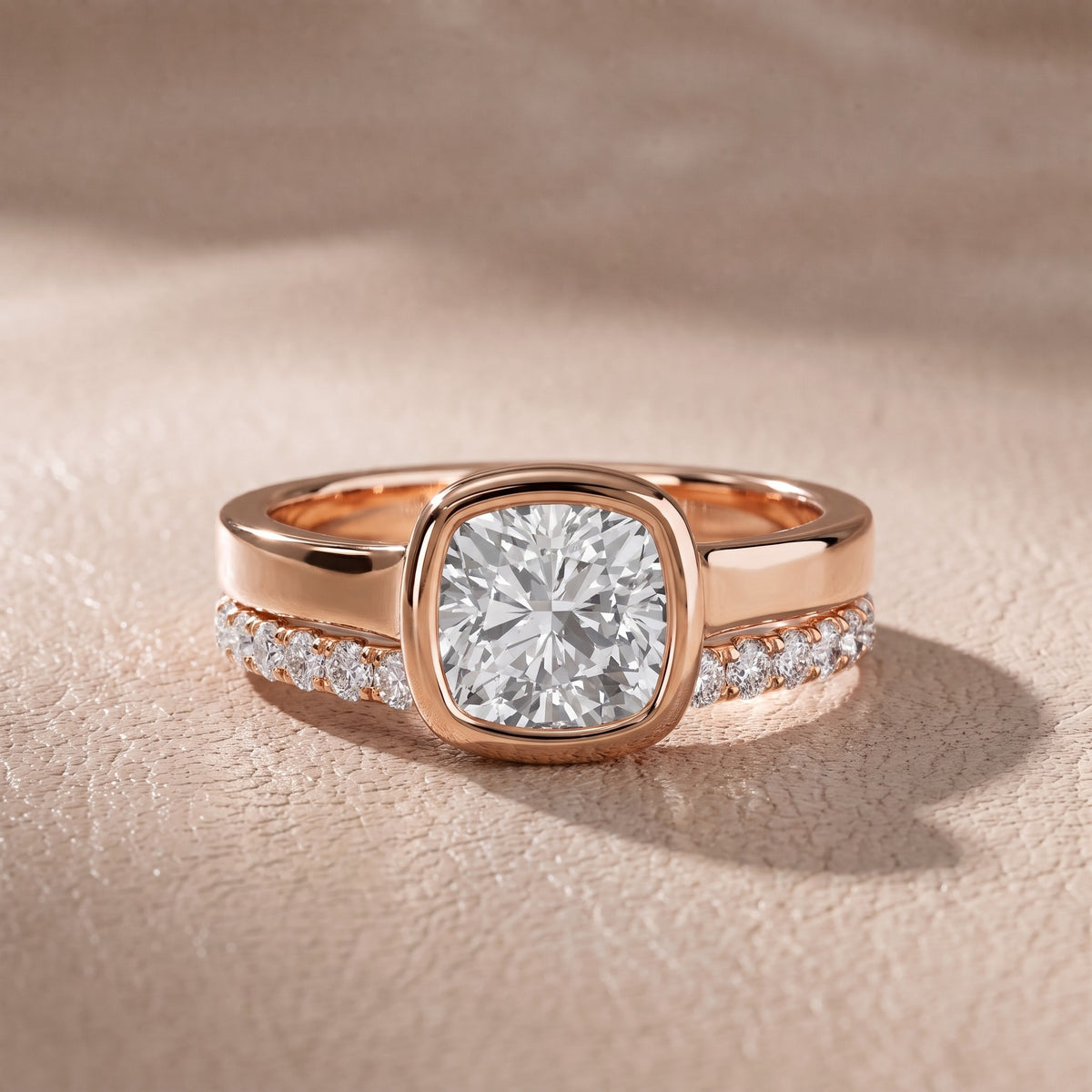 Ayla Bezel Bypass Cushion Diamond Engagement Ring in Rose Gold - front.jpg
