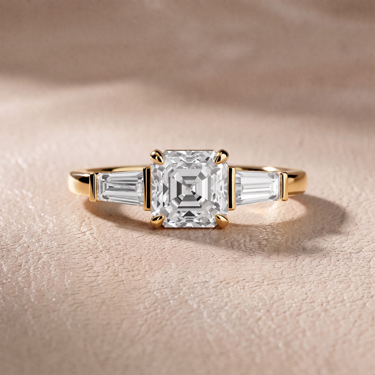 Eloise Tapered Baguette Asscher Diamond Engagement Ring in Yellow Gold - front.jpg