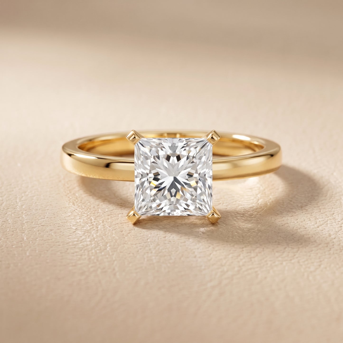 Liana Solitaire Claw Prong Princess Diamond Engagement Ring in Yellow Gold - front.jpg