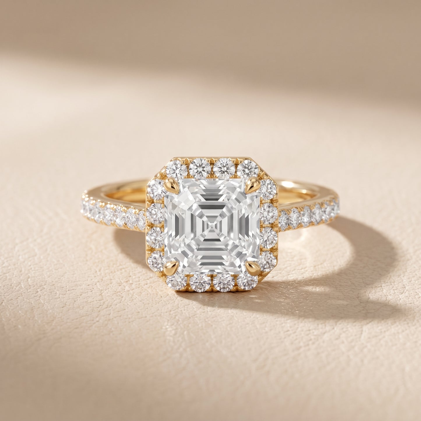 Alma Halo Pavé Asscher Diamond Ring in Yellow Gold - front.jpg