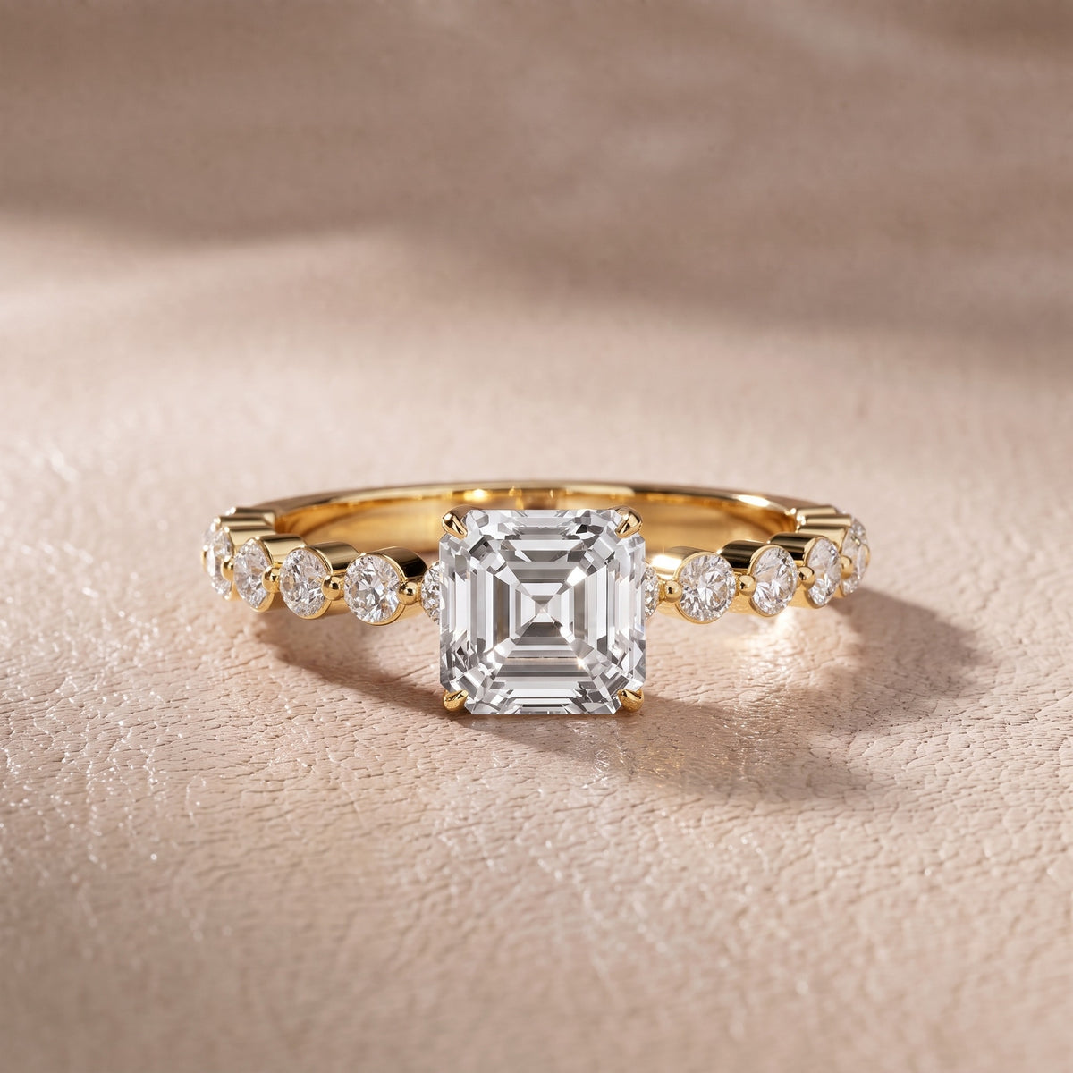 Eleanor Majesty Side Stone Asscher Diamond Engagement Ring in Yellow Gold - front.jpg