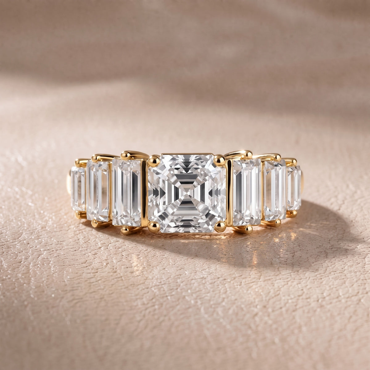 Mara Sidestone Baguette Accent Asscher Diamond Engagement Ring in Yellow Gold - front.jpg