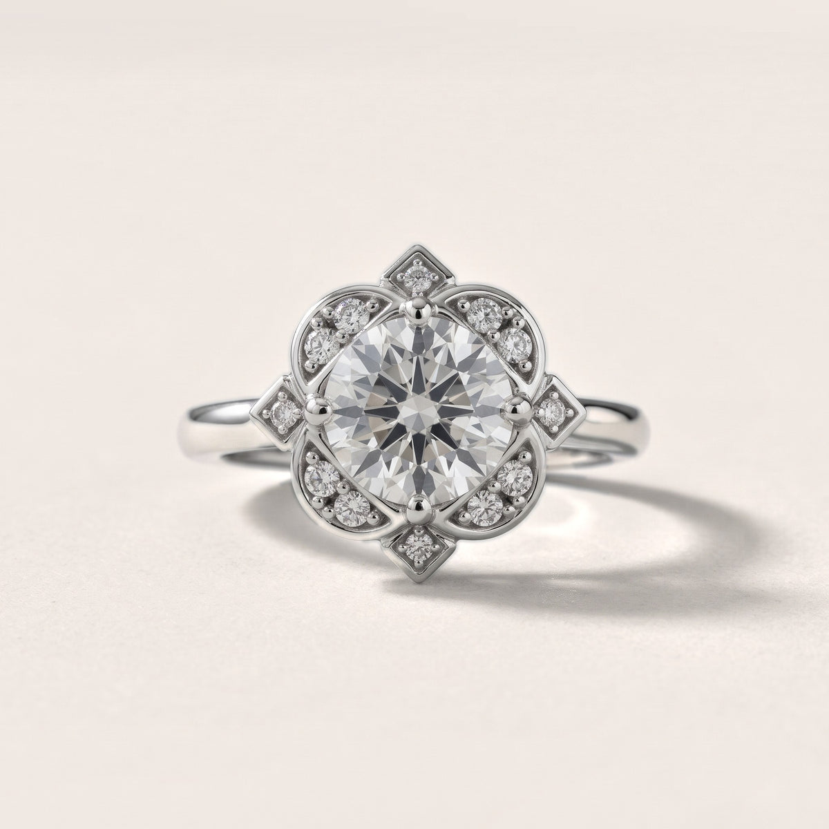 Gwyneth Vintage Floral Round Diamond Engagement Ring in Platinum - front.jpg