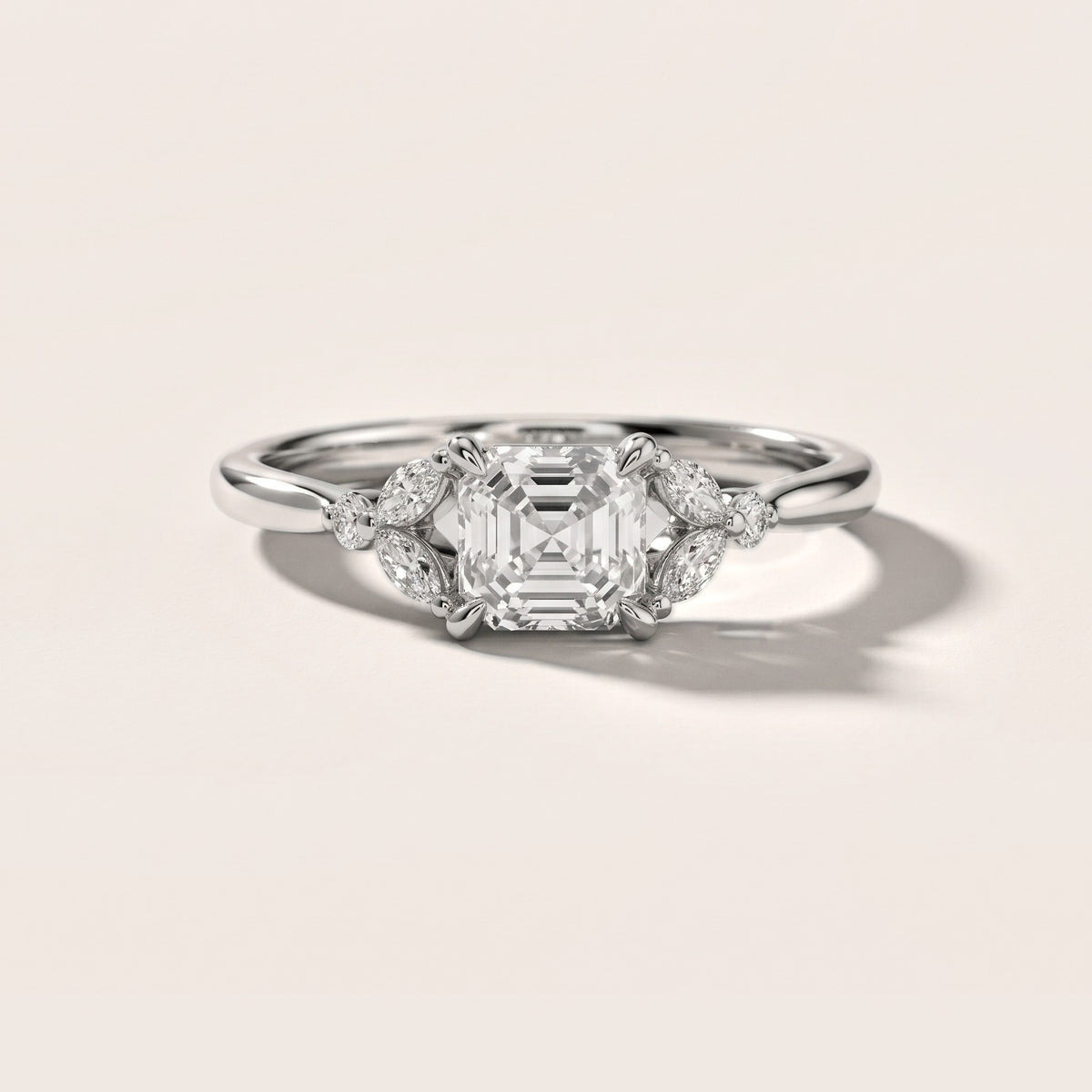 Rilla Floral Cluster Asscher Diamond Engagement Ring in Platinum - front.jpg