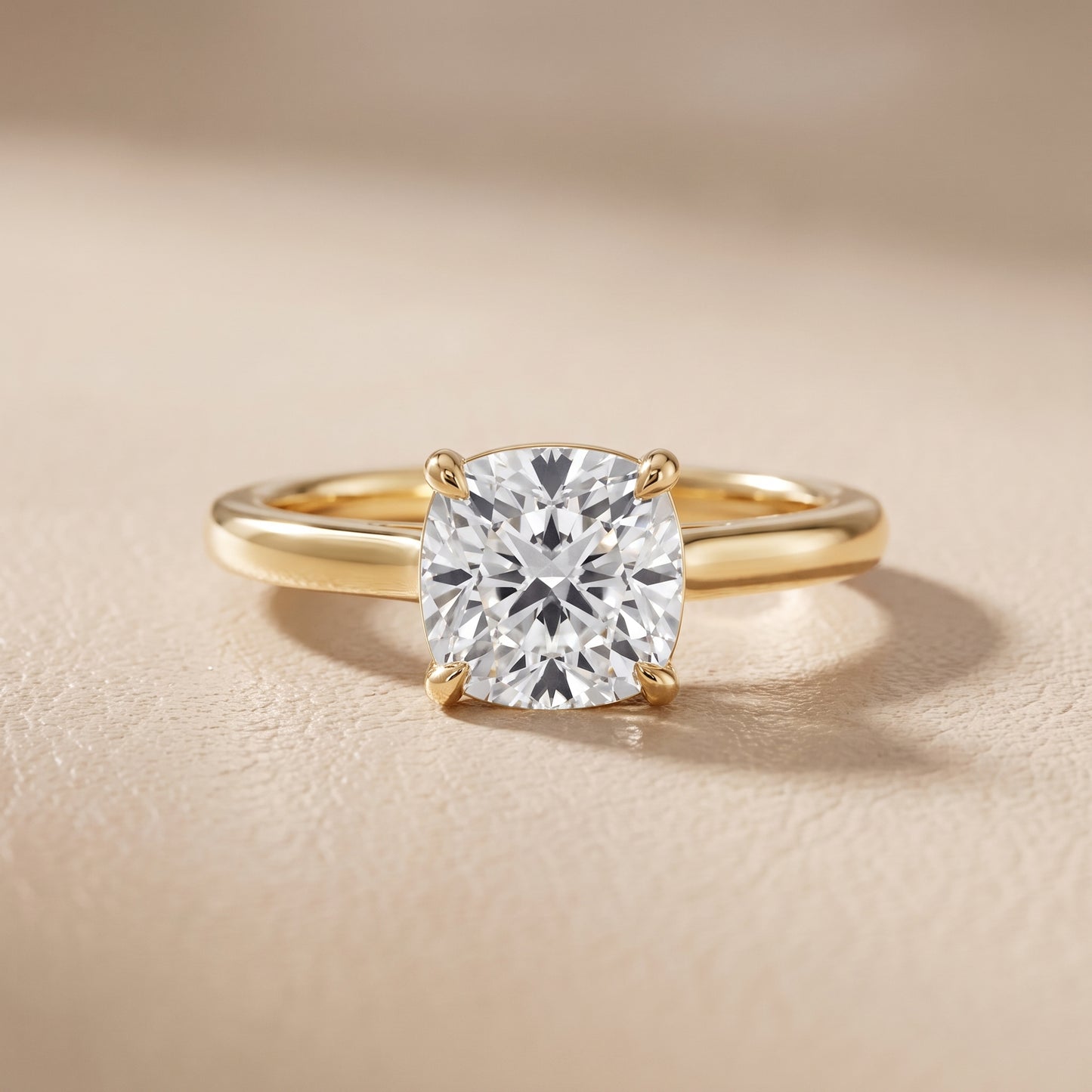 Sadie Cathedral Solitaire Cushion Diamond Ring in Yellow Gold - front.jpg
