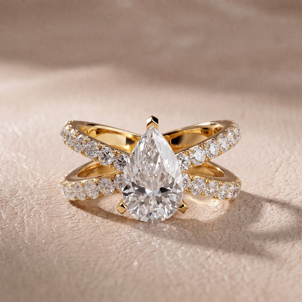 Ilaria Criss Cross Pavé Pear Diamond Engagement Ring in Yellow Gold - front.jpg