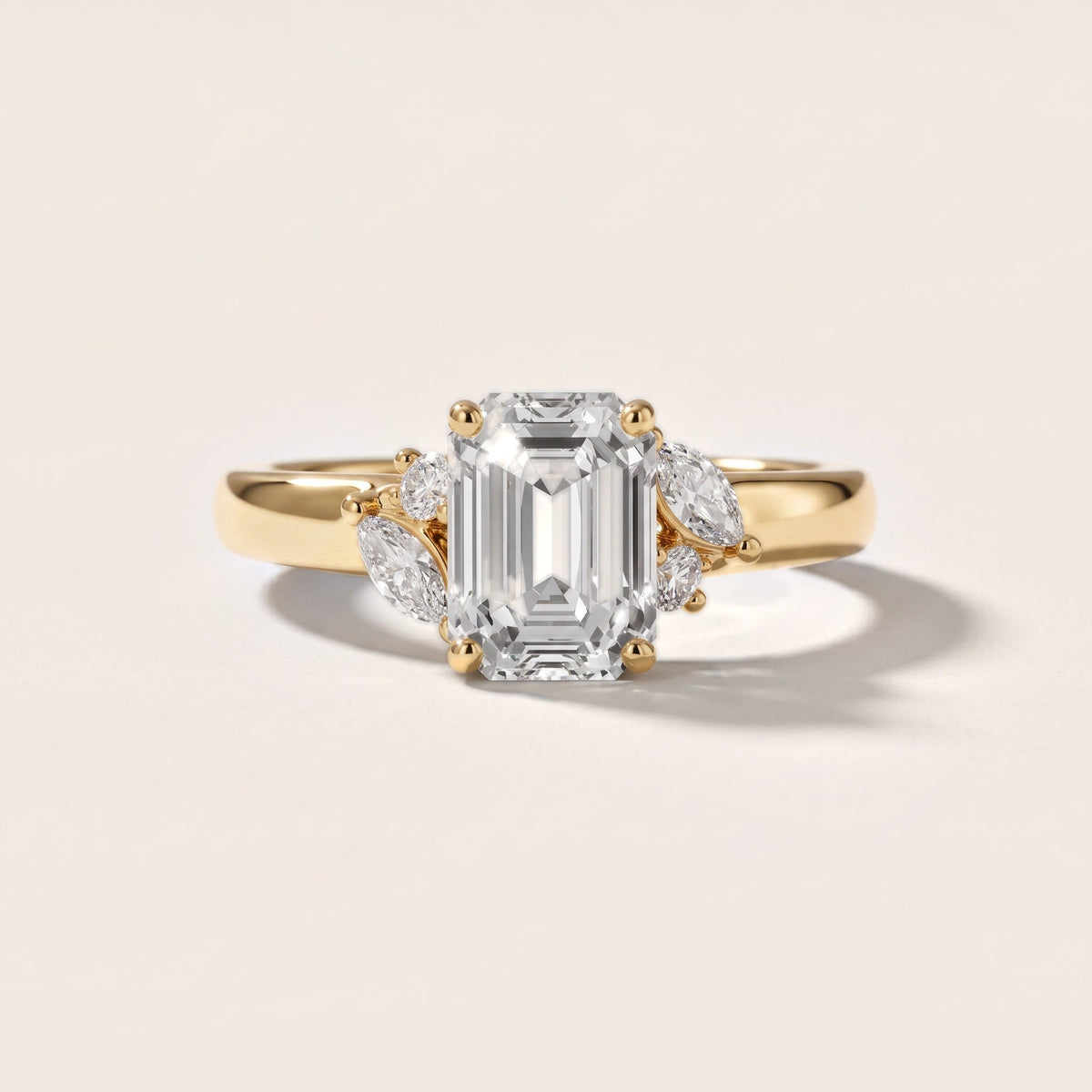 Napa Leaf Cluster Emerald Diamond Engagement Ring in Yellow Gold - front.jpg