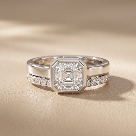 Ayla Bezel Bypass Asscher Diamond Ring in White Gold - front.jpg
