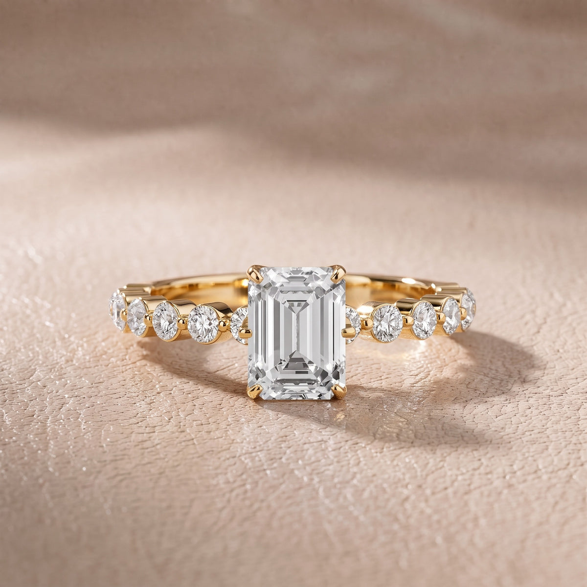Eleanor Majesty Side Stone Emerald Diamond Engagement Ring in Yellow Gold - front.jpg