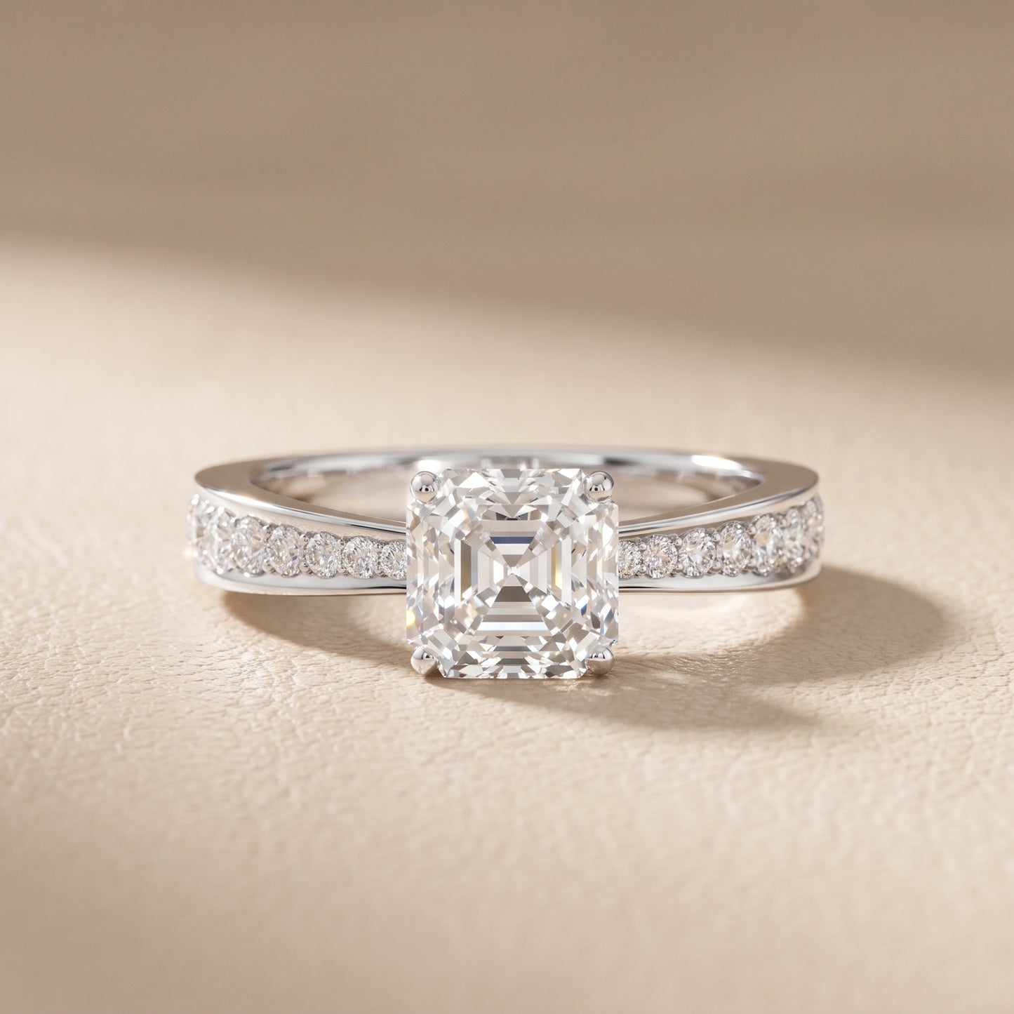 Rhea Sidestone Pavé Asscher Diamond Engagement Ring in Silver - front.jpg