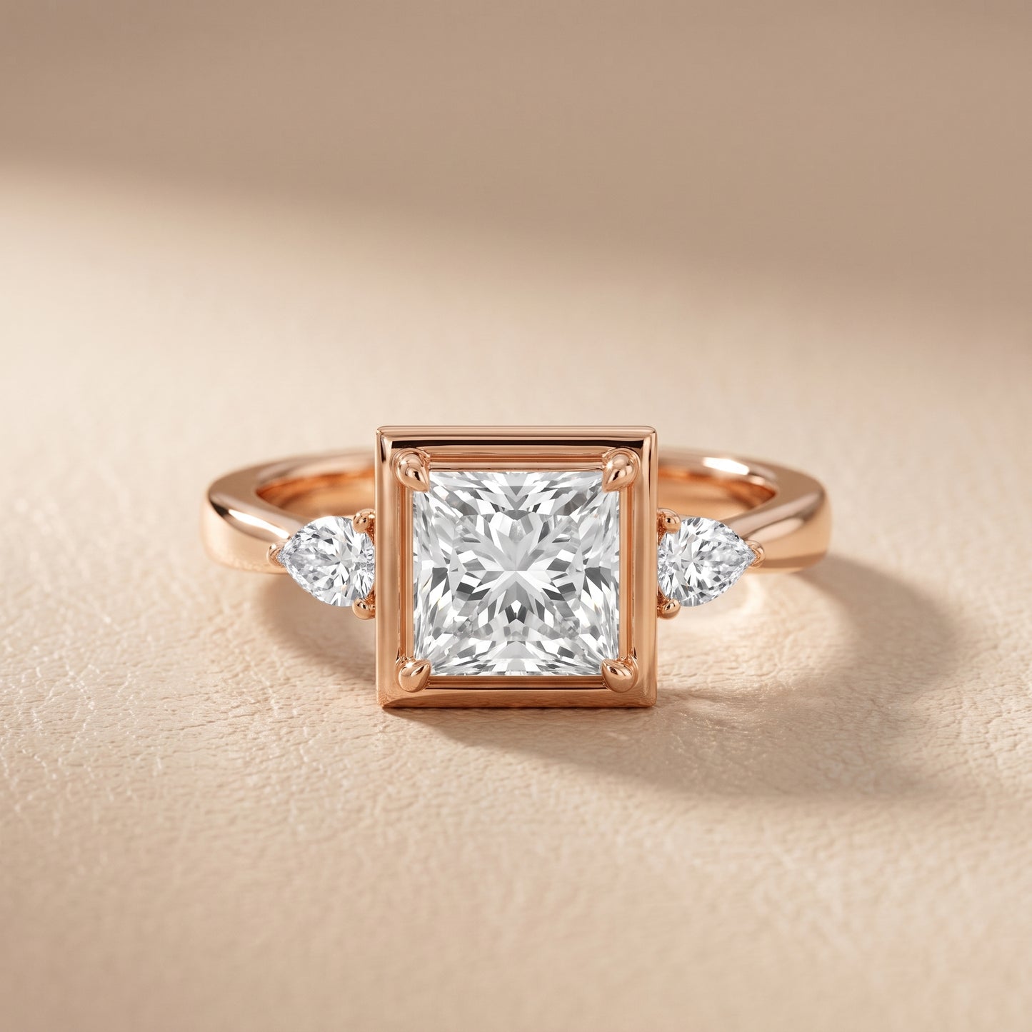 Eliza Halo Sidestone Princess Diamond Engagement Ring in Rose Gold - front.jpg