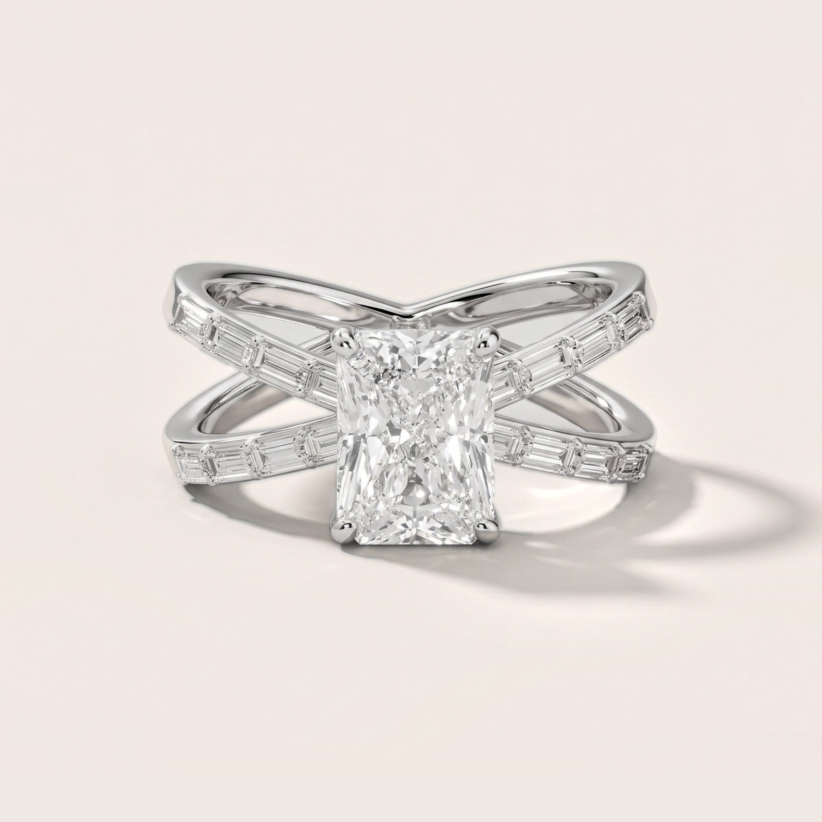 Annie Crossover Baguette Radiant Diamond Engagement Ring in Silver - front.jpg