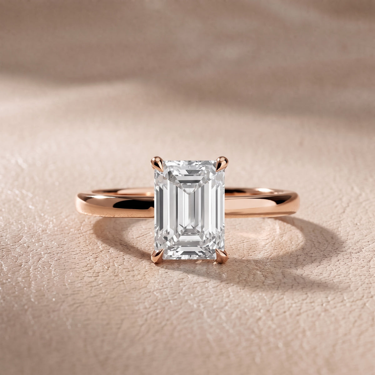 Nadia Petite Solitaire Emerald Diamond Engagement Ring in Rose Gold - front.jpg