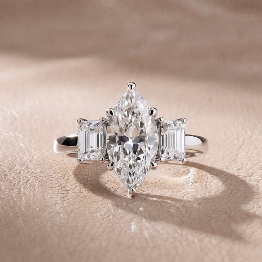 Zoe Three-Stone Marquise Diamond Engagement Ring in White Gold - front.jpg