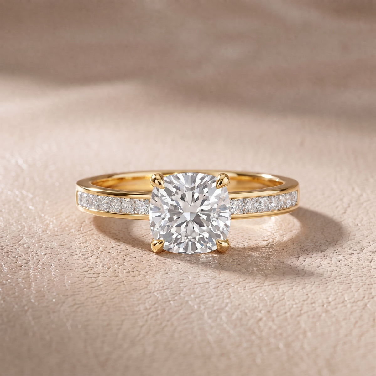 Maren Sidestone Channel Set Cushion Diamond Engagement Ring in Yellow Gold - front.jpg