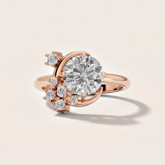Lunaria Half-Moon Cluster Round Diamond Engagement Ring in Rose Gold