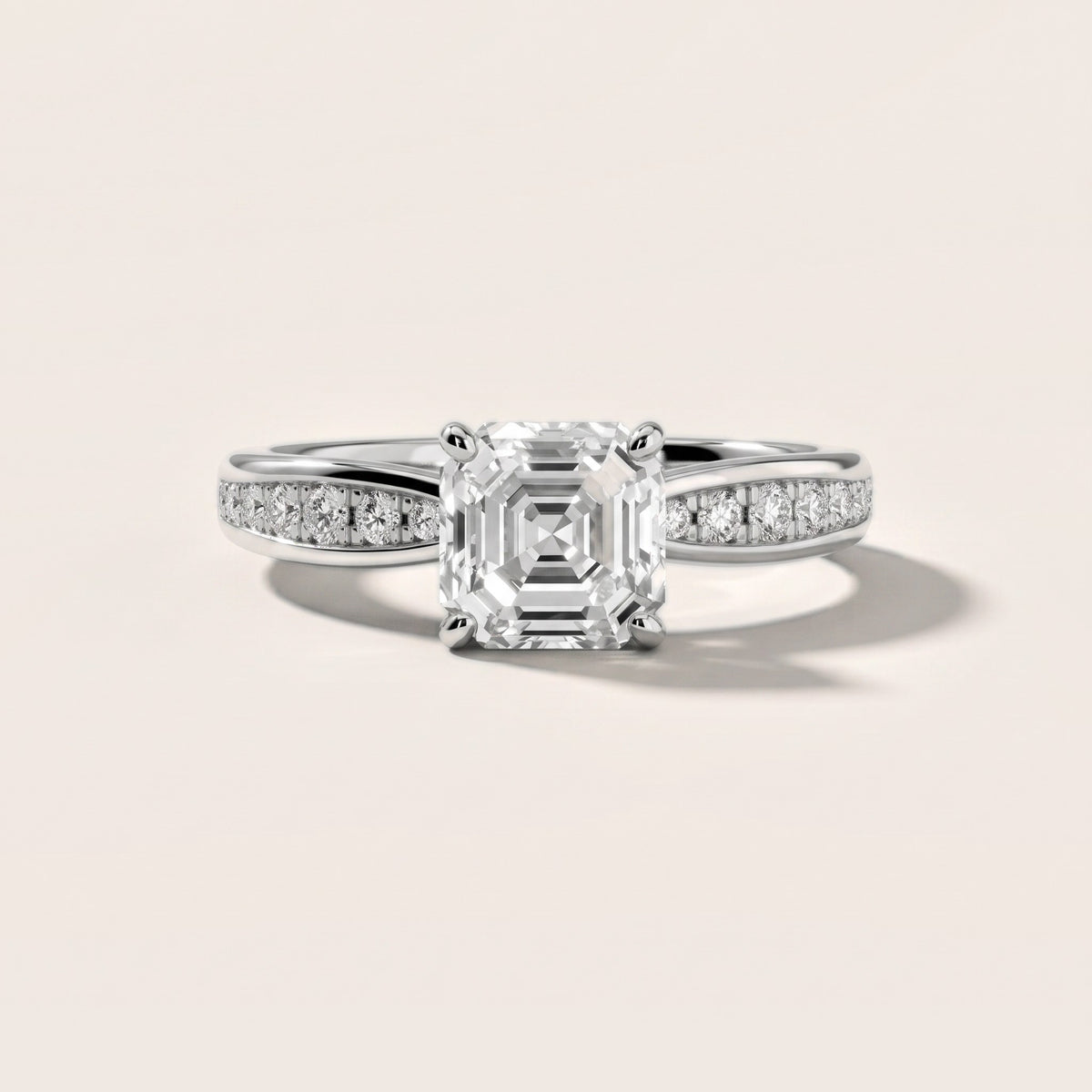Ione Hidden Halo Pavé Asscher Diamond Engagement Ring in Silver - front.jpg