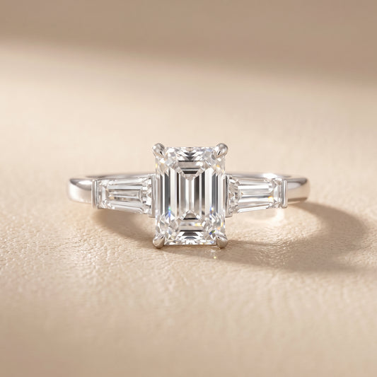 Zelda Tapered Baguette Emerald Diamond Engagement Ring in White Gold - front.jpg