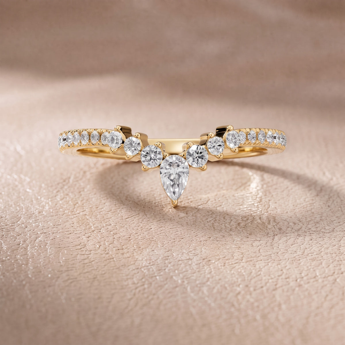 Priscilla Contour Pear & Round Diamond Stackable Ring in Yellow Gold - front.jpg