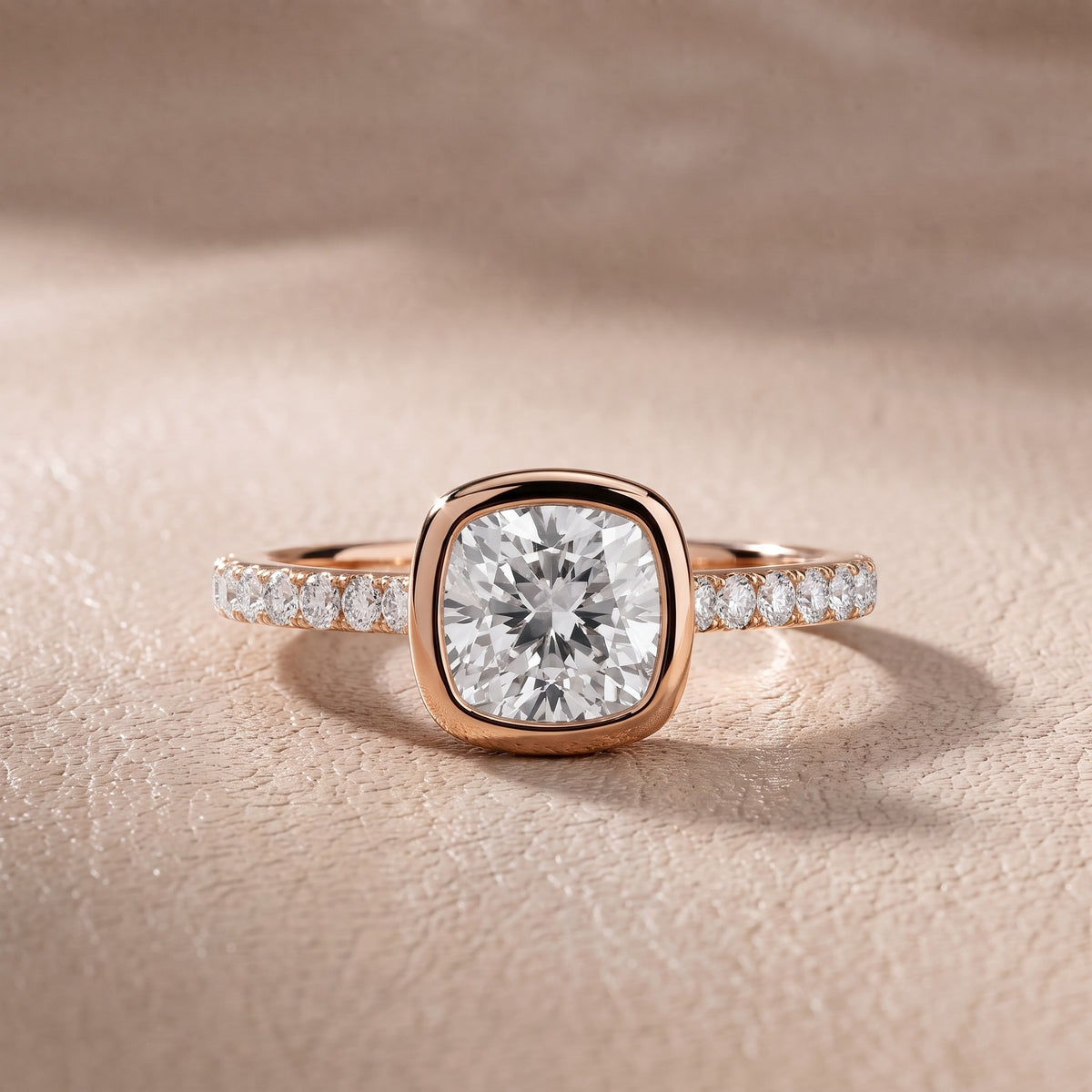Cora Bezel Pavé Cushion Diamond Engagement Ring in Rose Gold - front.jpg