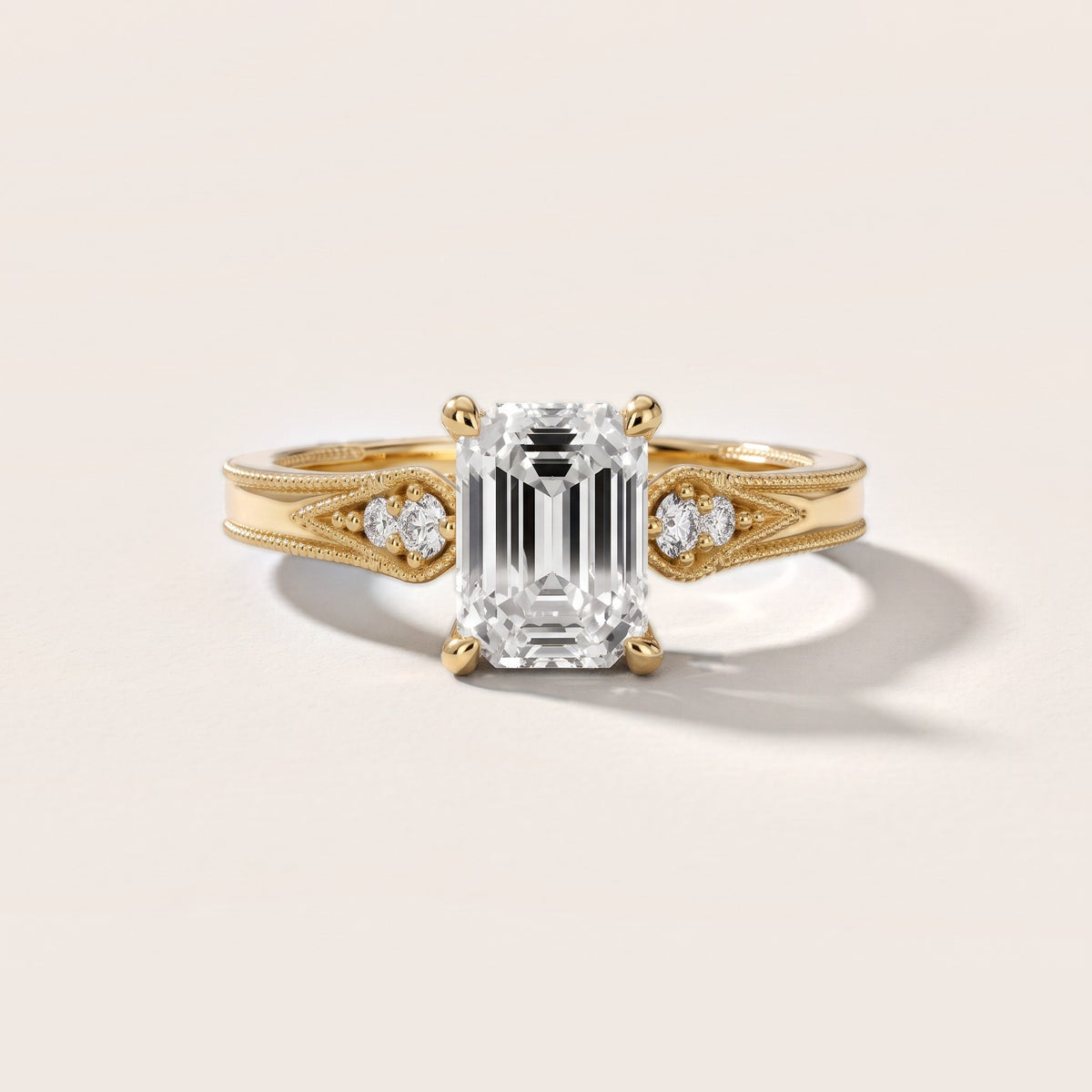 Etta Vintage Milgrain Emerald Diamond Engagement Ring in Yellow Gold - front.jpg