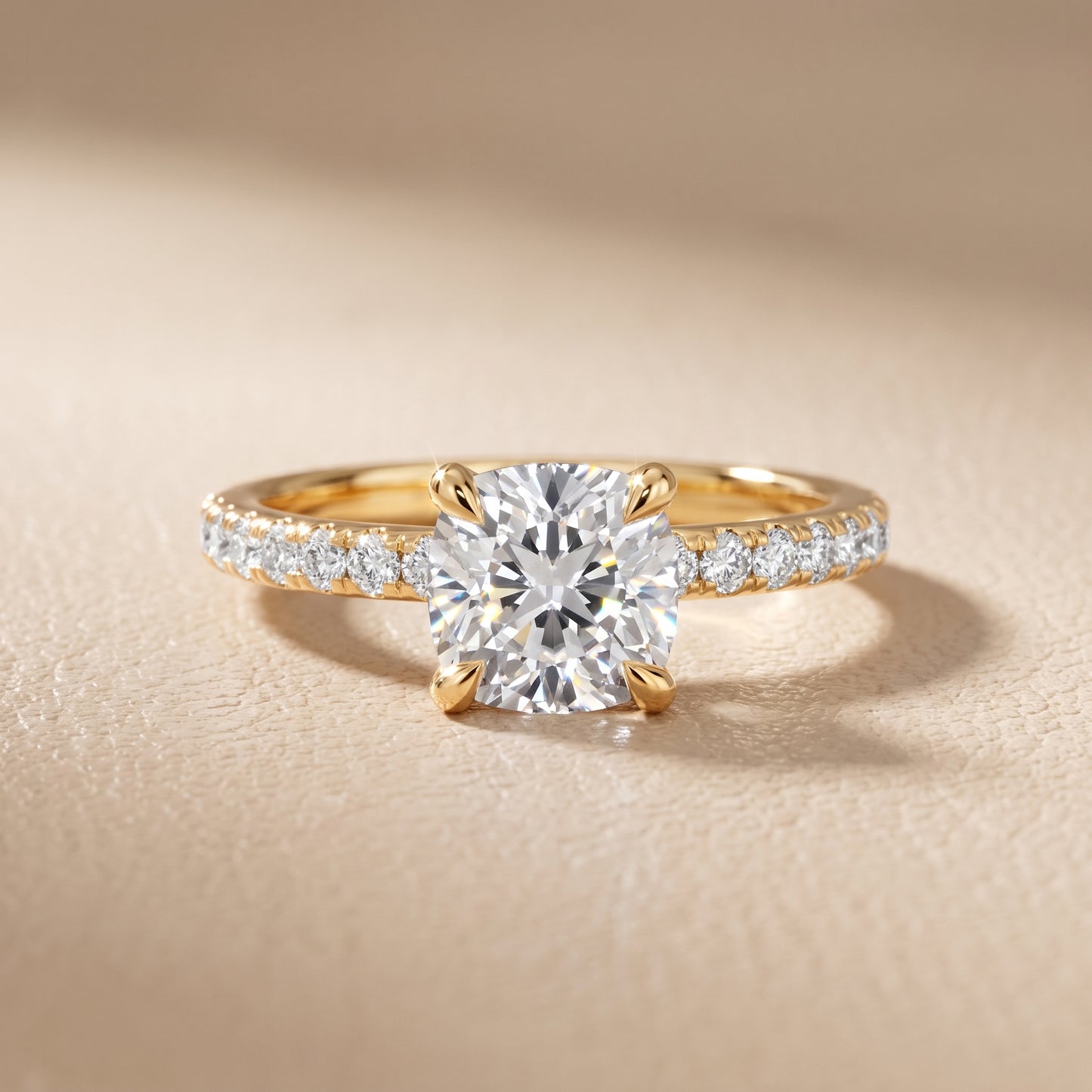 Maya Hidden Halo Pavé Cushion Diamond Engagement Ring in Yellow Gold - front.jpg