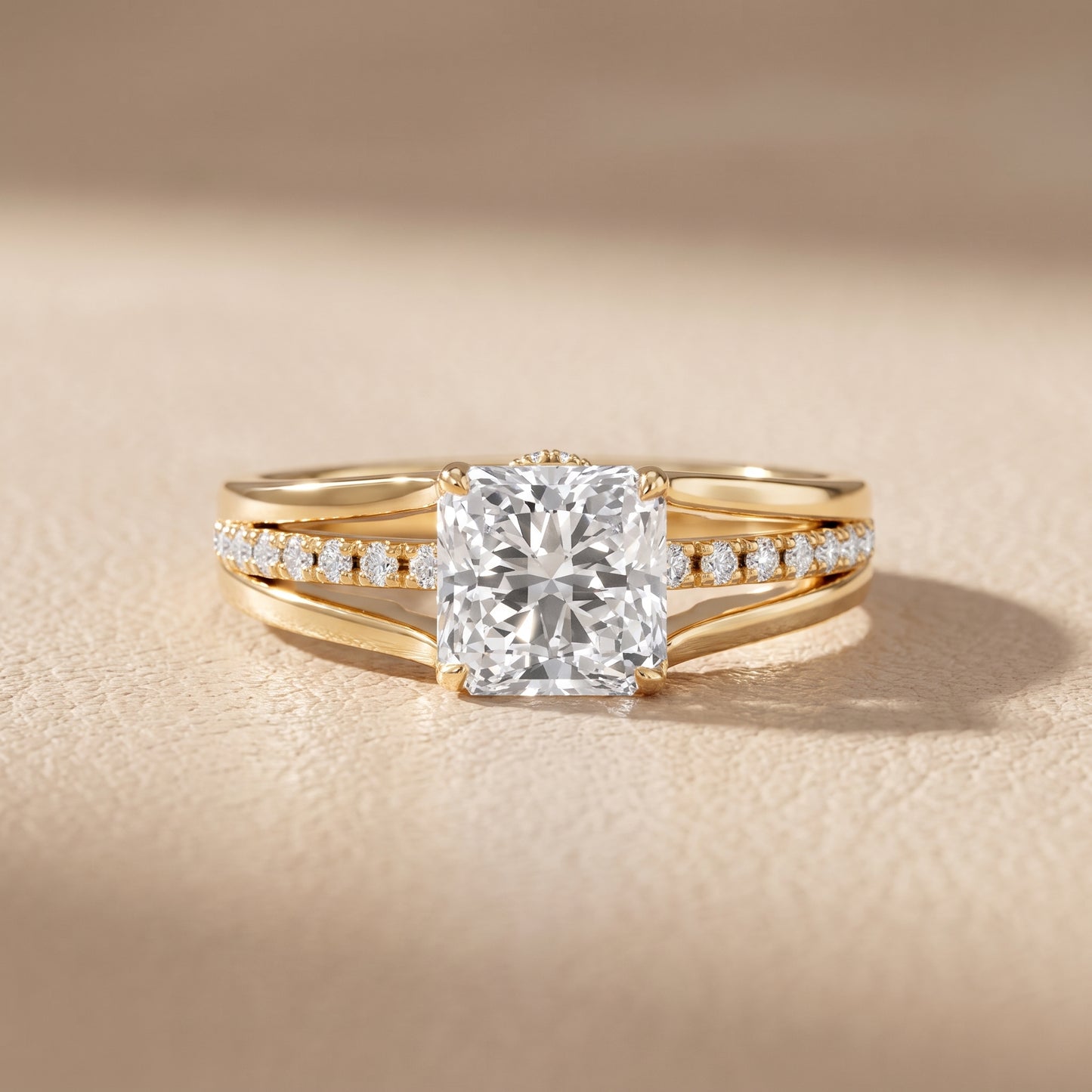 Scarlett Split Shank Pavé Radiant Diamond Ring in Yellow Gold - front.jpg