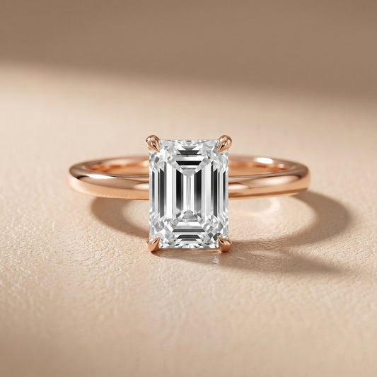 Lyla Petite Solitaire Emerald Diamond Engagement Ring in Rose Gold - front.jpg