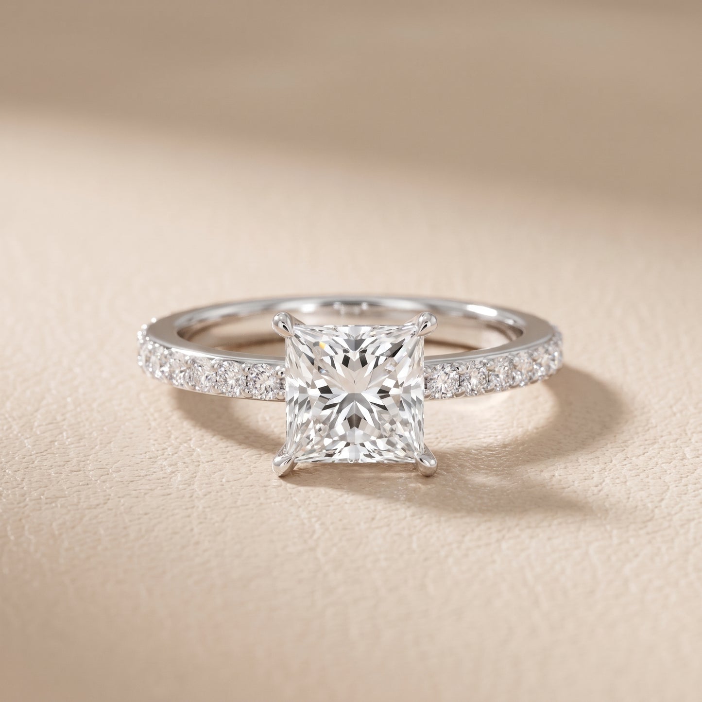Aisha Pavé Solitaire Princess Diamond Engagement Ring in Silver - front.jpg