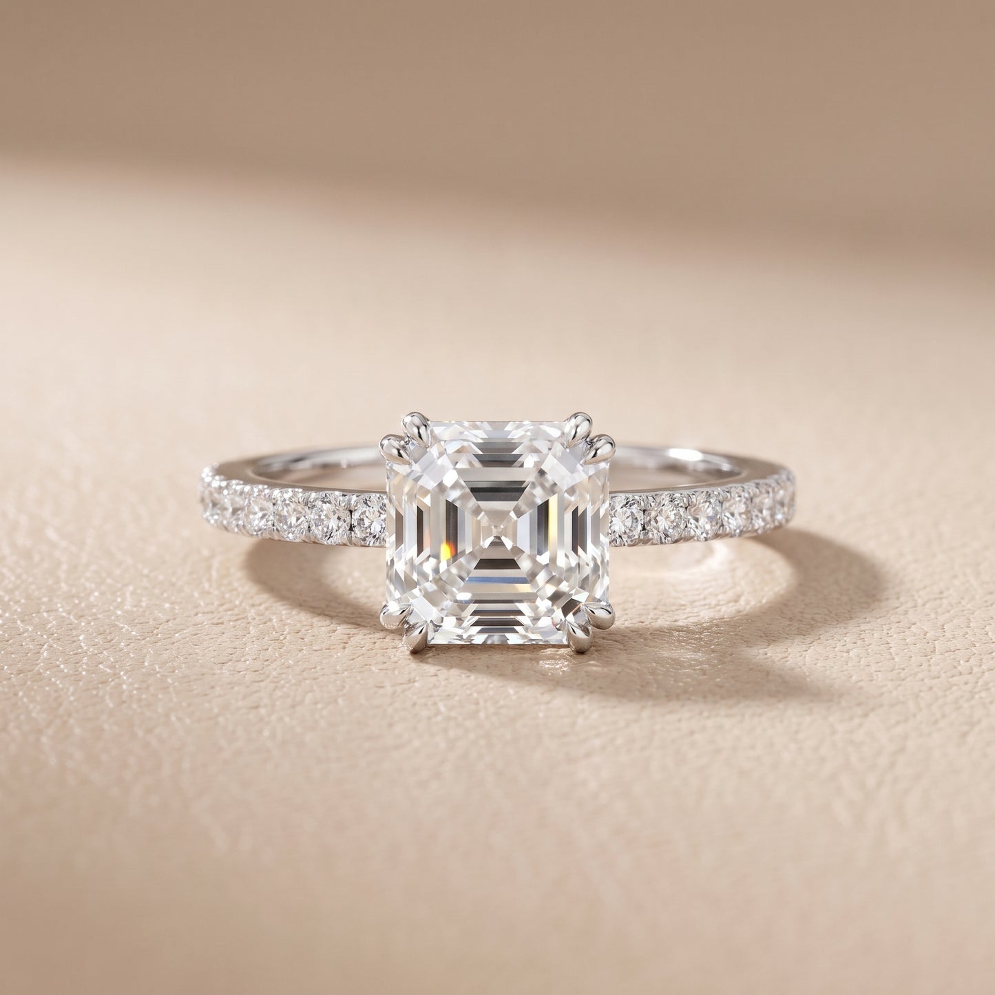 Novara Solitaire Pavé Asscher Diamond Ring in Silver - front.jpg