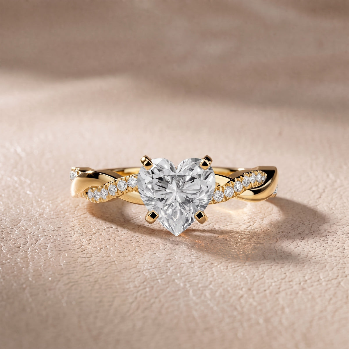 Twisted Side Stone Heart Diamond Engagement Ring in Yellow Gold - front.jpg