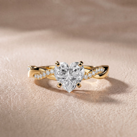 Twisted Side Stone Heart Diamond Engagement Ring in Yellow Gold - front.jpg