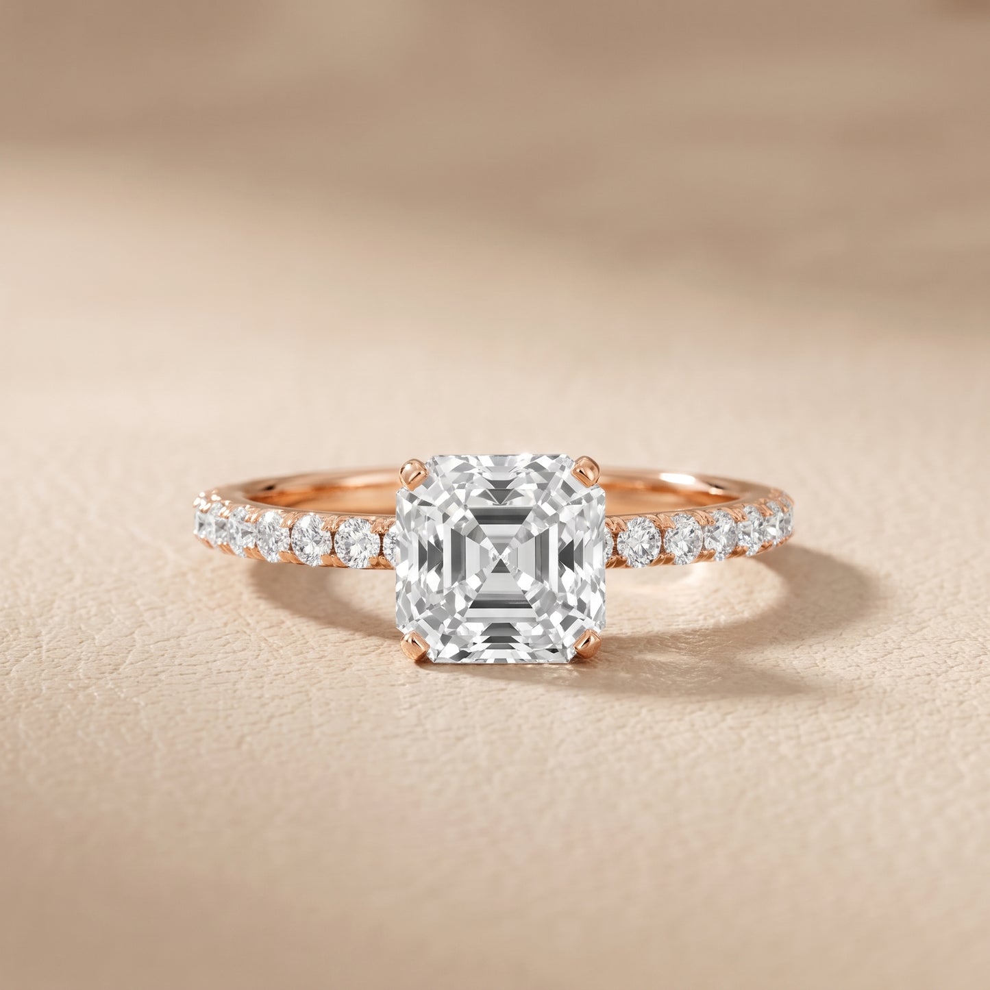 Juna French Pavé Solitaire Asscher Diamond Engagement Ring in Rose Gold - front.jpg