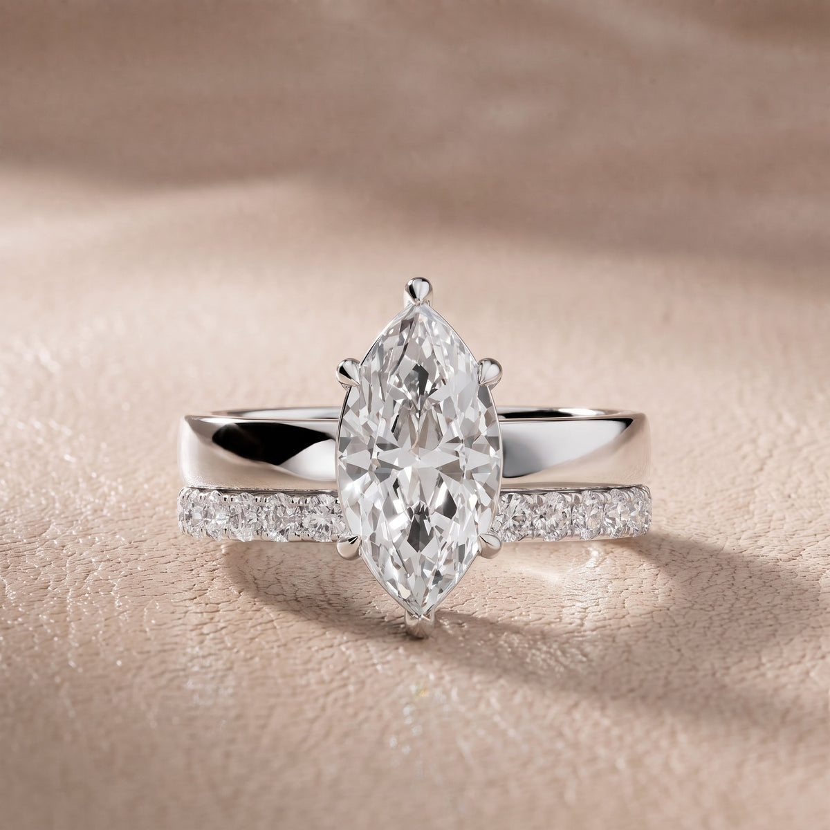 Josephine Split Shank Pavé Marquise Diamond Engagement Ring in Silver - front.jpg